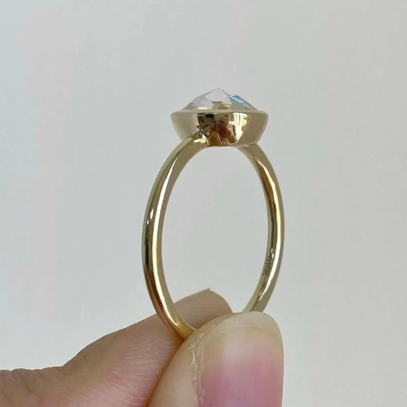 1.50 Carat Pear Rose Cut Bezel Lab Grown Diamond Solitaire Engagement Ring