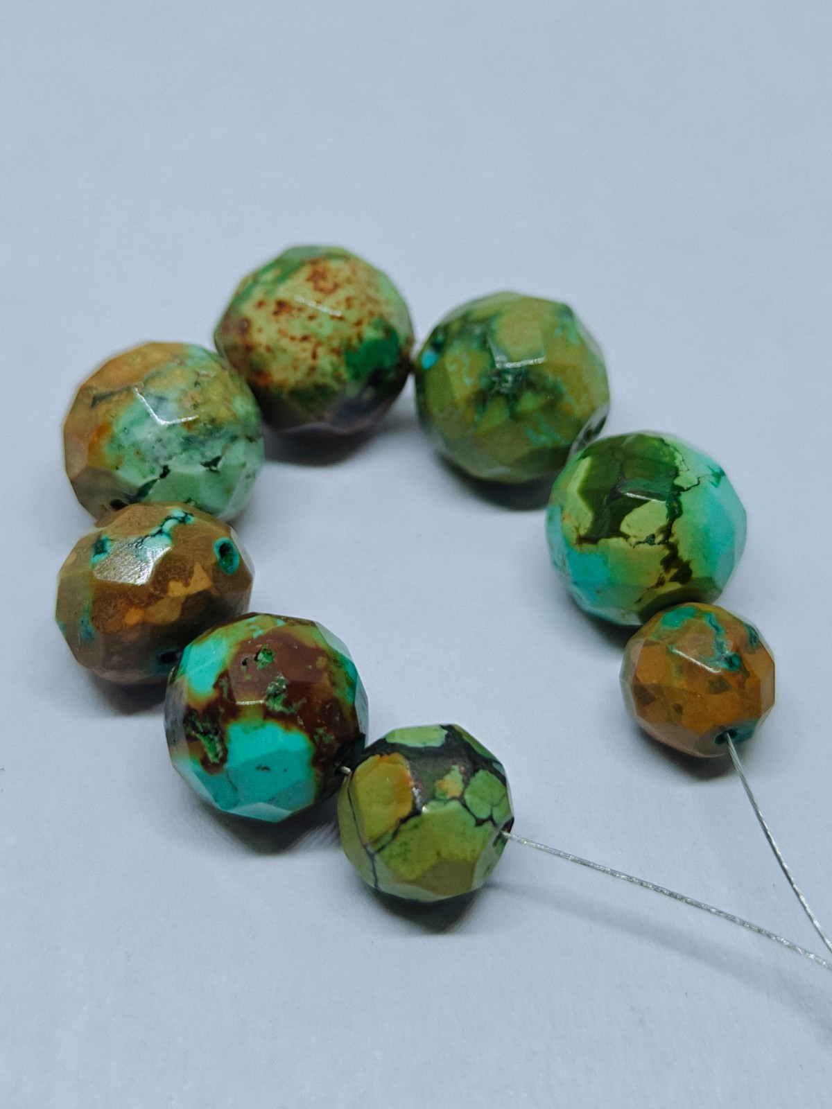 Natural Hubie Turquoise Faceted Round Beads, Loose Gemstone Jewelry Beads 65 Cts
