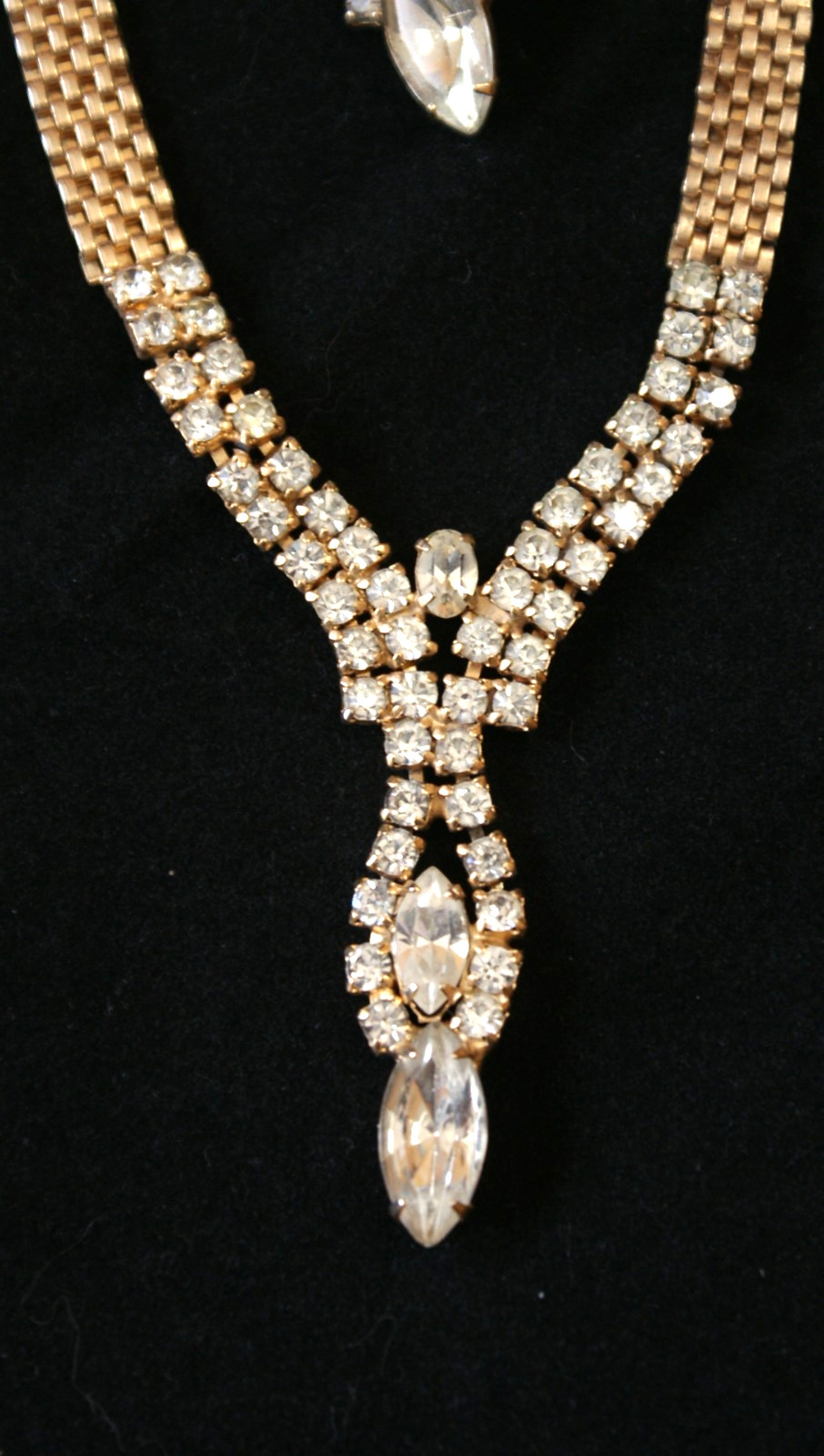 Mid-Century Fashion Jewelry Gold, Rhinestones, Necklace, Bracelet, Earrings EUC