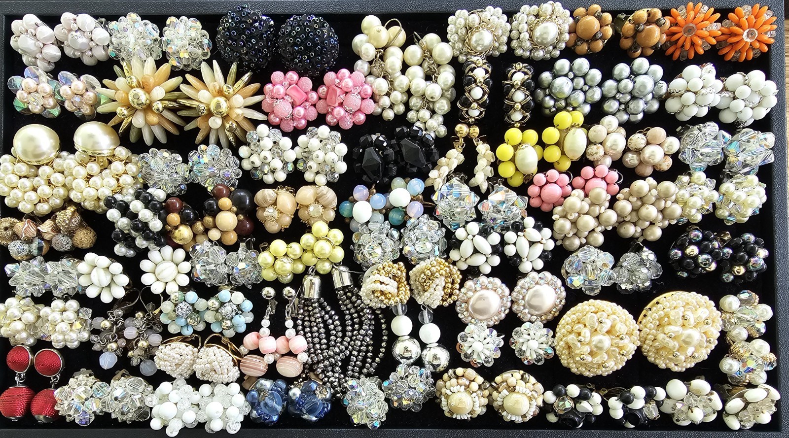 HUGE Vintage Earring Lot of 262 Pairs Cluster Bead / Beaded Dangle Multicolor