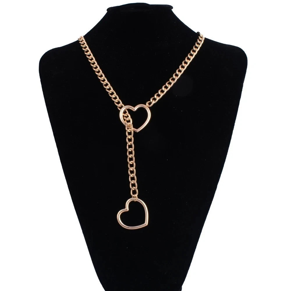 Heart Slip Chain Necklace For Women Punk Rock Love Chain Choker Necklace.