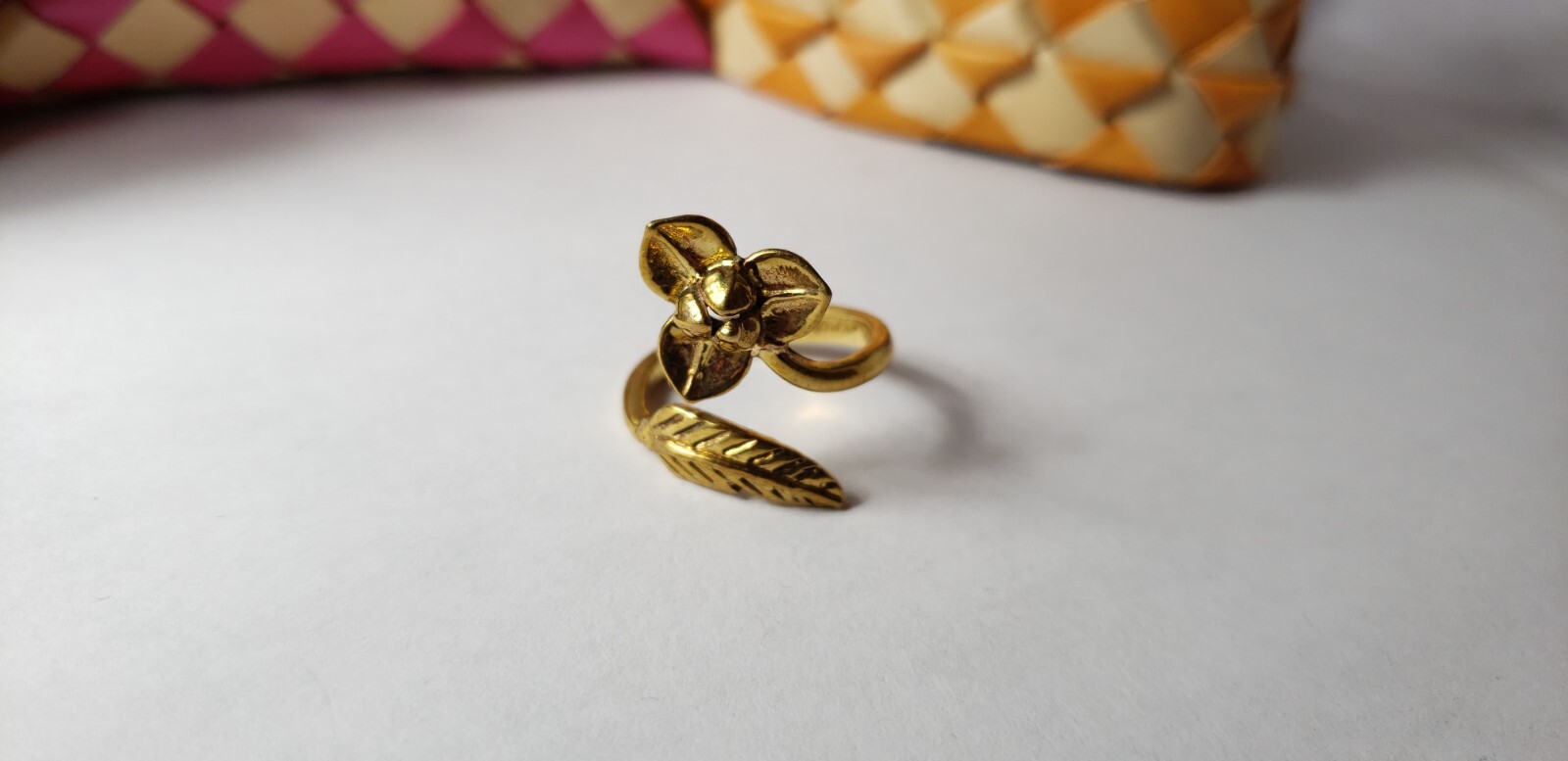 Handmade Southeast Asia Cambodia Ethnic Rondoun Flower Brass Ring Jewelry