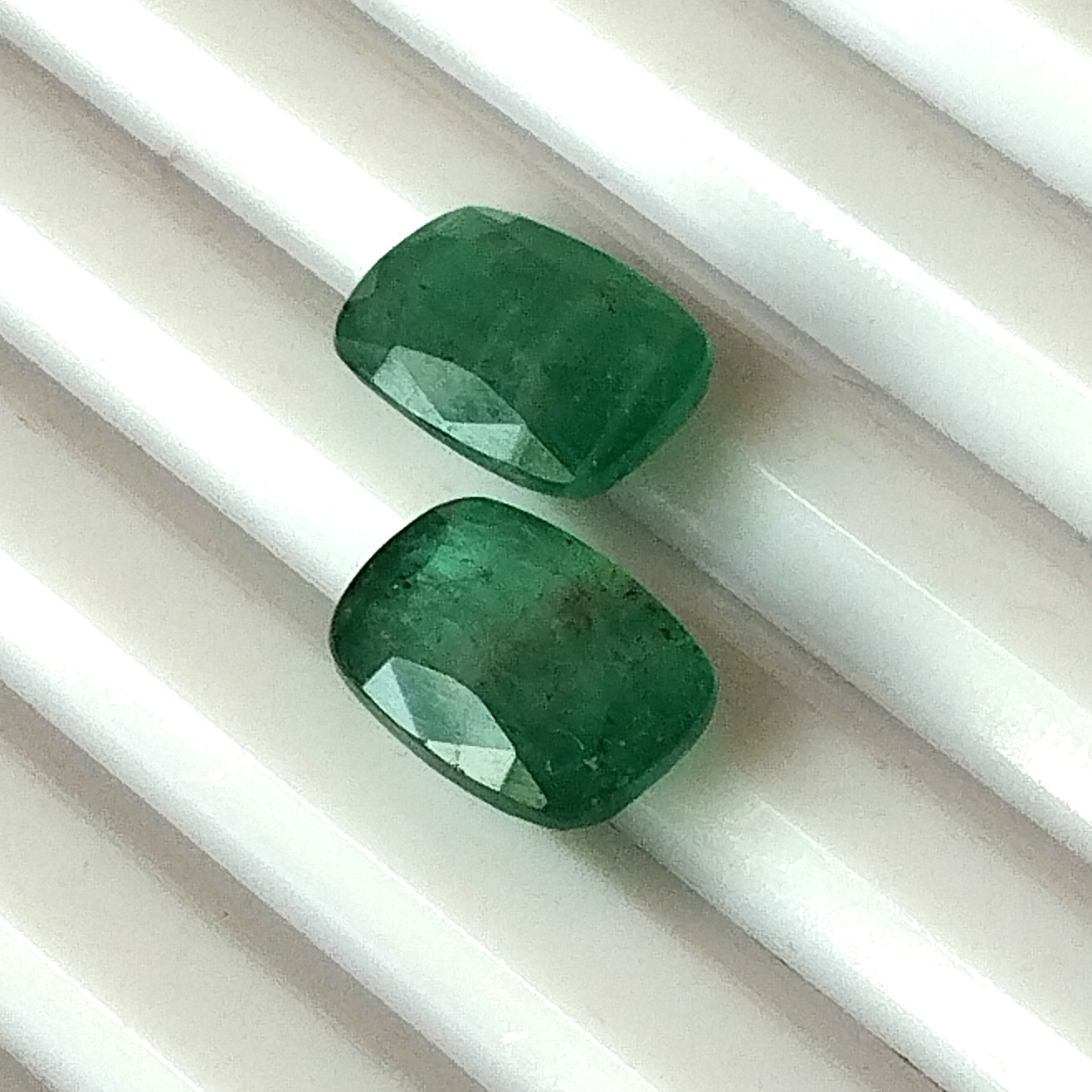 Zambian Emerald pair Cushion Cut 7X10 mm Faceted Natural Loose Gemstone 5.35 CTS