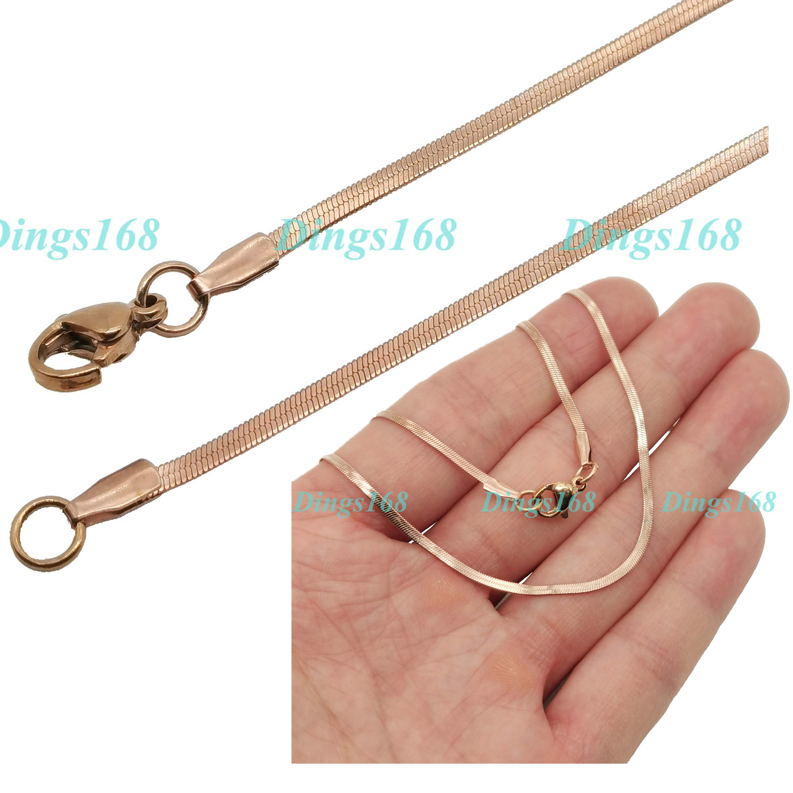 Genuine 18K Rose Gold Filled 16-24 inch Italian Flat Snake Chain Necklace P764_R