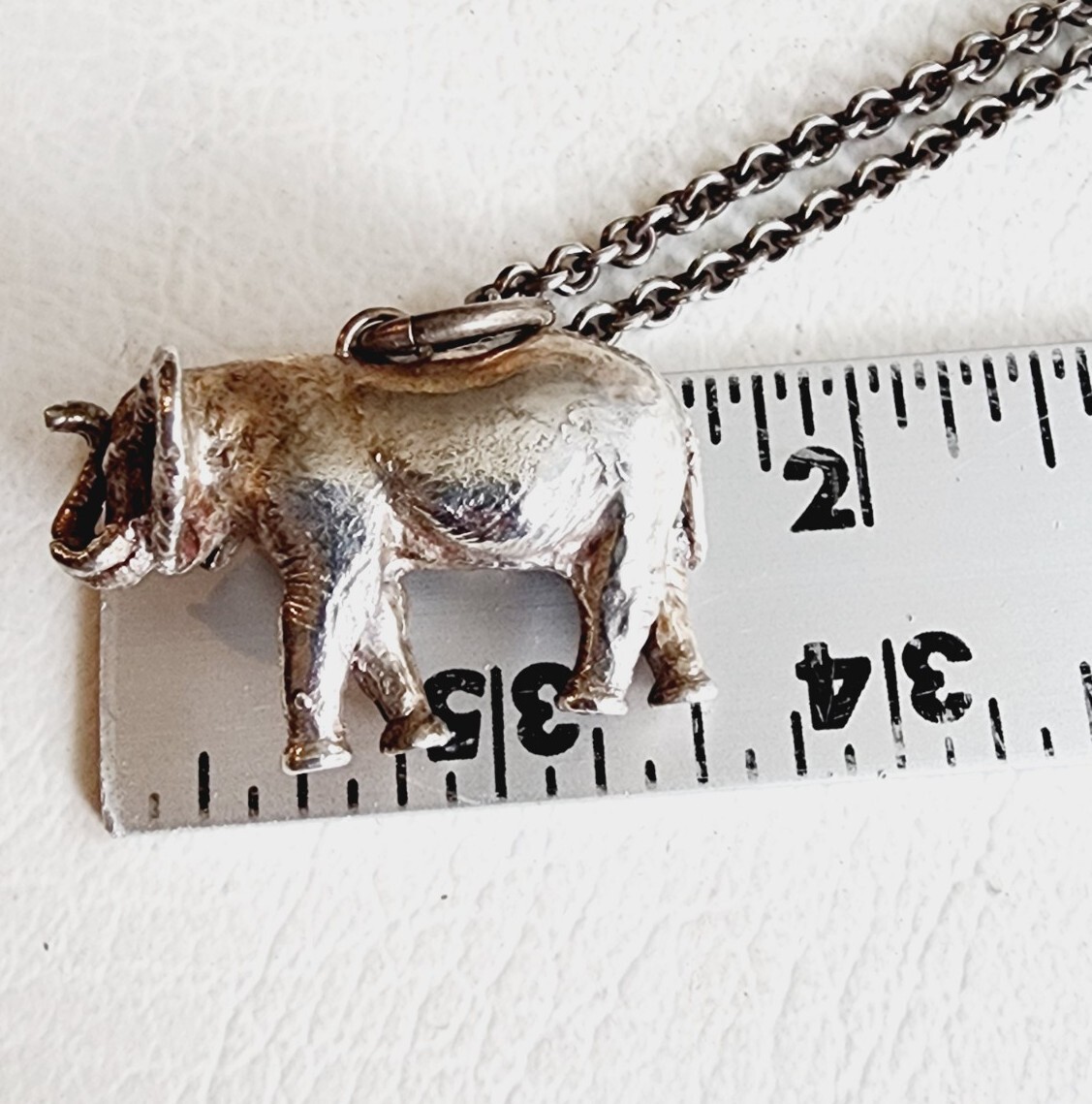 SUSAN CUMMINGS Vintage 90s Rare Sterling 3D Elephant Animal Pendant Necklace