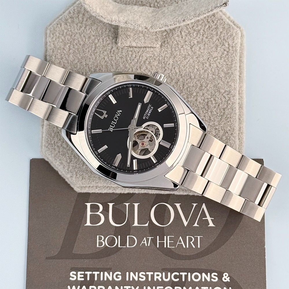 Men’s Bulova 96A270 Surveyor Black Dial Stainless Steel Automatic Watch 42mm