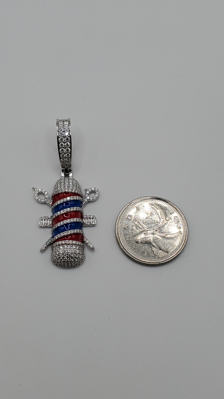 VVS1 Moissanite 925 Sterling Silver Barber Pendant Enamel Medium Men GRA, NEW