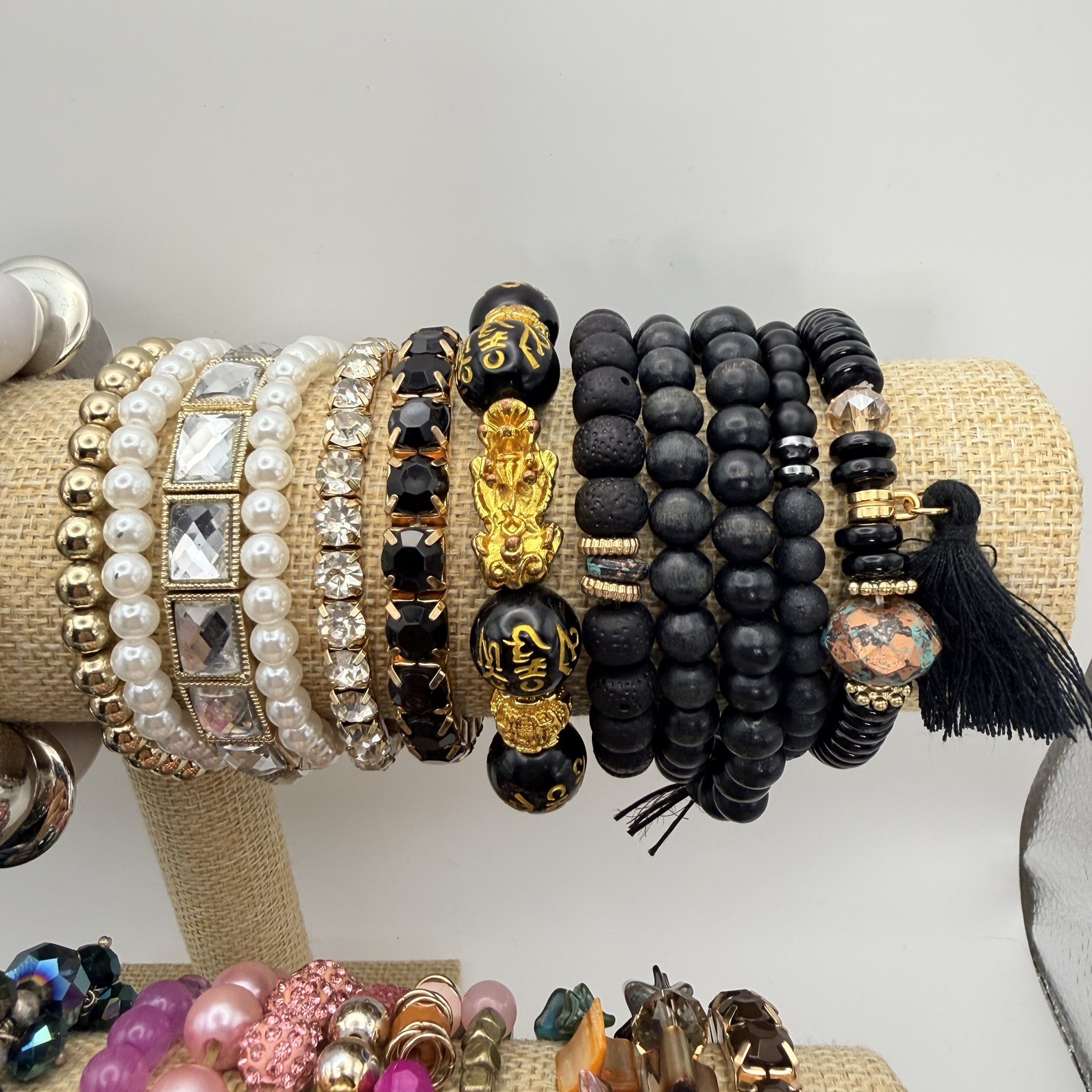 Vintage To Now Stretch Bracelets Mixed Beaded Glass Rhinestone Boho Bundle