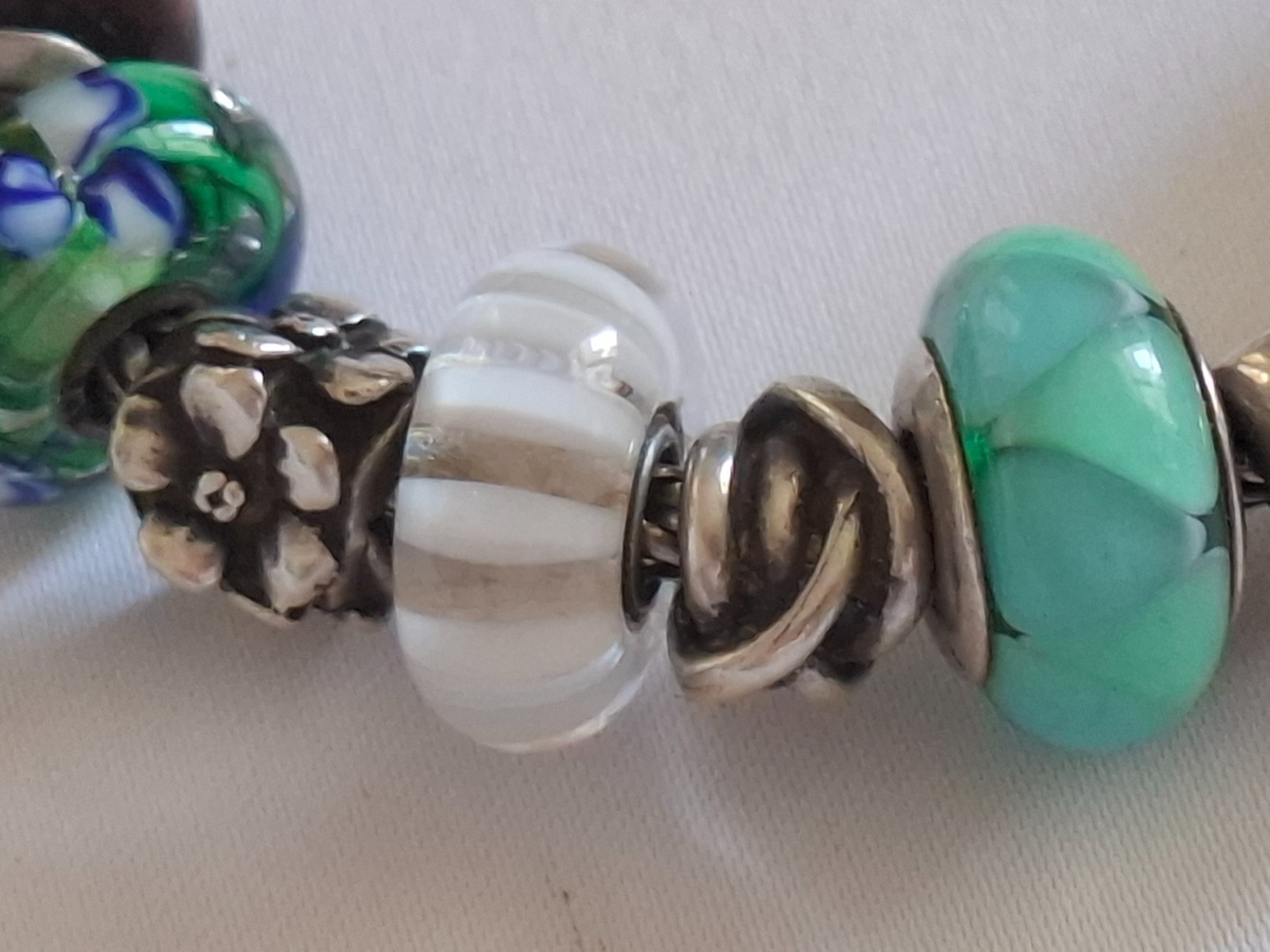 Silver 925 Trollbeads Bracelet 14 Charms Approx 20cm Blue Green