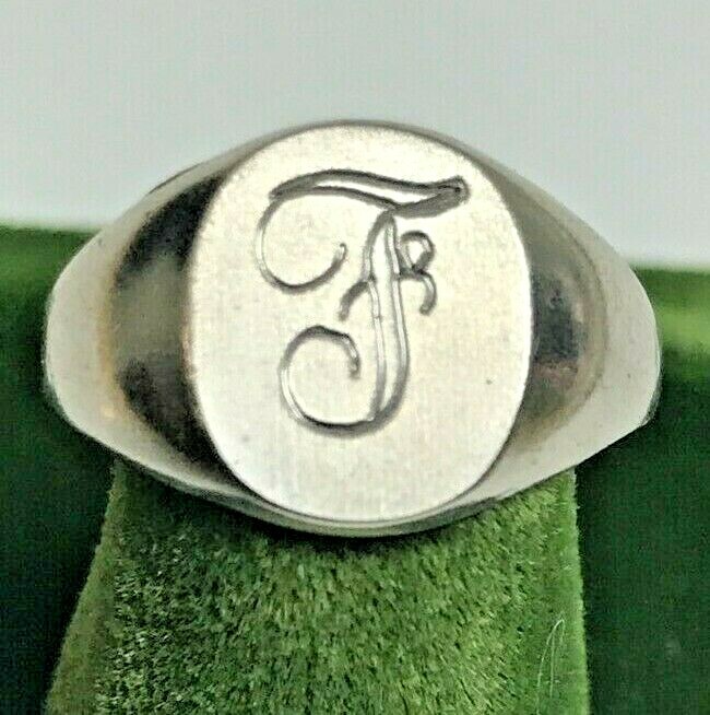 Vintage 10KT Gold Filled Stamped & Engraved Monogram F Ring Size 4 VARGAS Brand