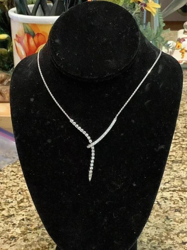 Women’s Lariat Pendant Necklaces 2CT Real Moissanite 14K White Gold Plated