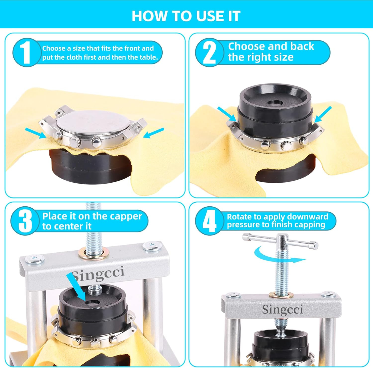 Watch Press Tool Set, Press Set Back Case Closer with 12 Molds, Watch Battery Re