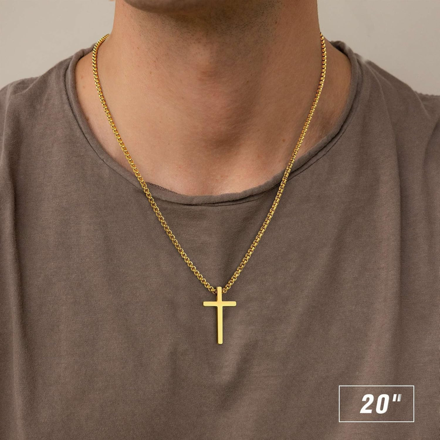 Cross Necklace for Men Teen Boys, Silver Black Gold Stainless Steel Plain Cross