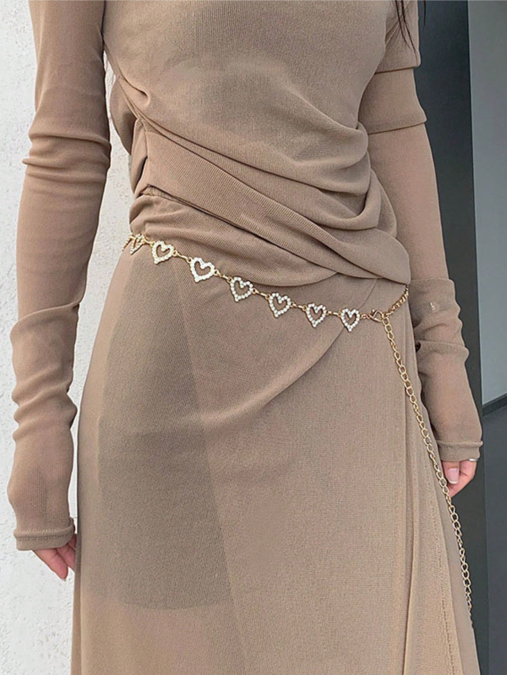 Women Rhinestone Heart Waist Chain Belt Crystal Belly Body Jewelry Y2K Festival
