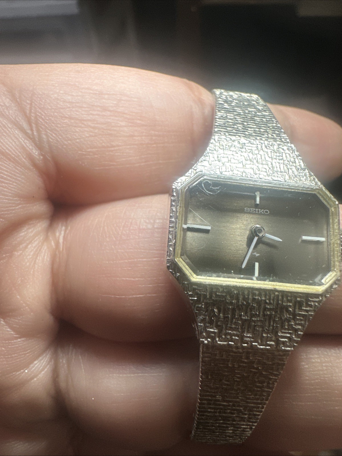Working 1970s VTG Seiko Manual Wind Ladies Watch Silver/Black 21mm Fit 6in” Rare