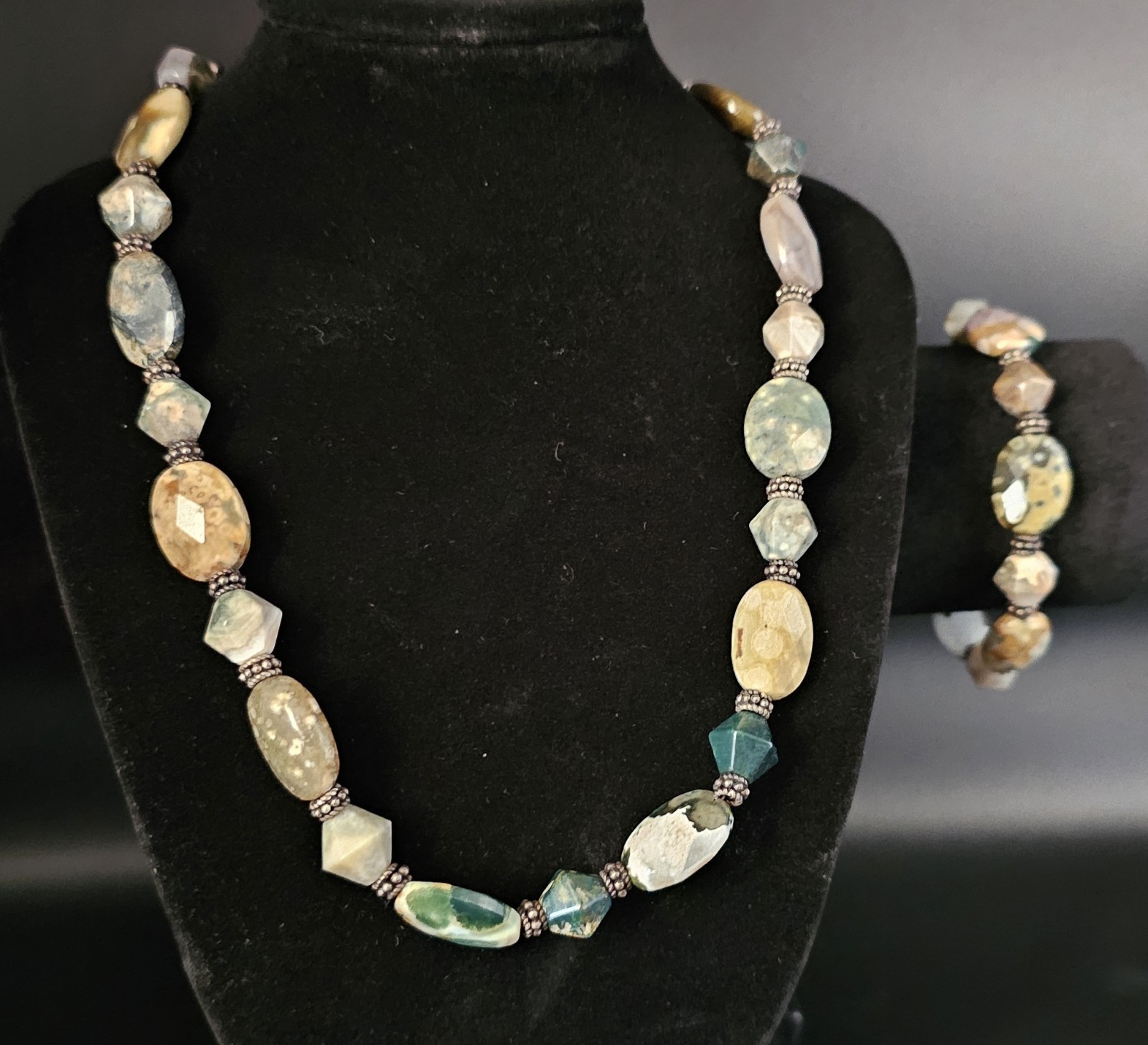 Necklace Bracelet Set Chunky Eclectic Boho Natural Stone Beads Style Earth Tone