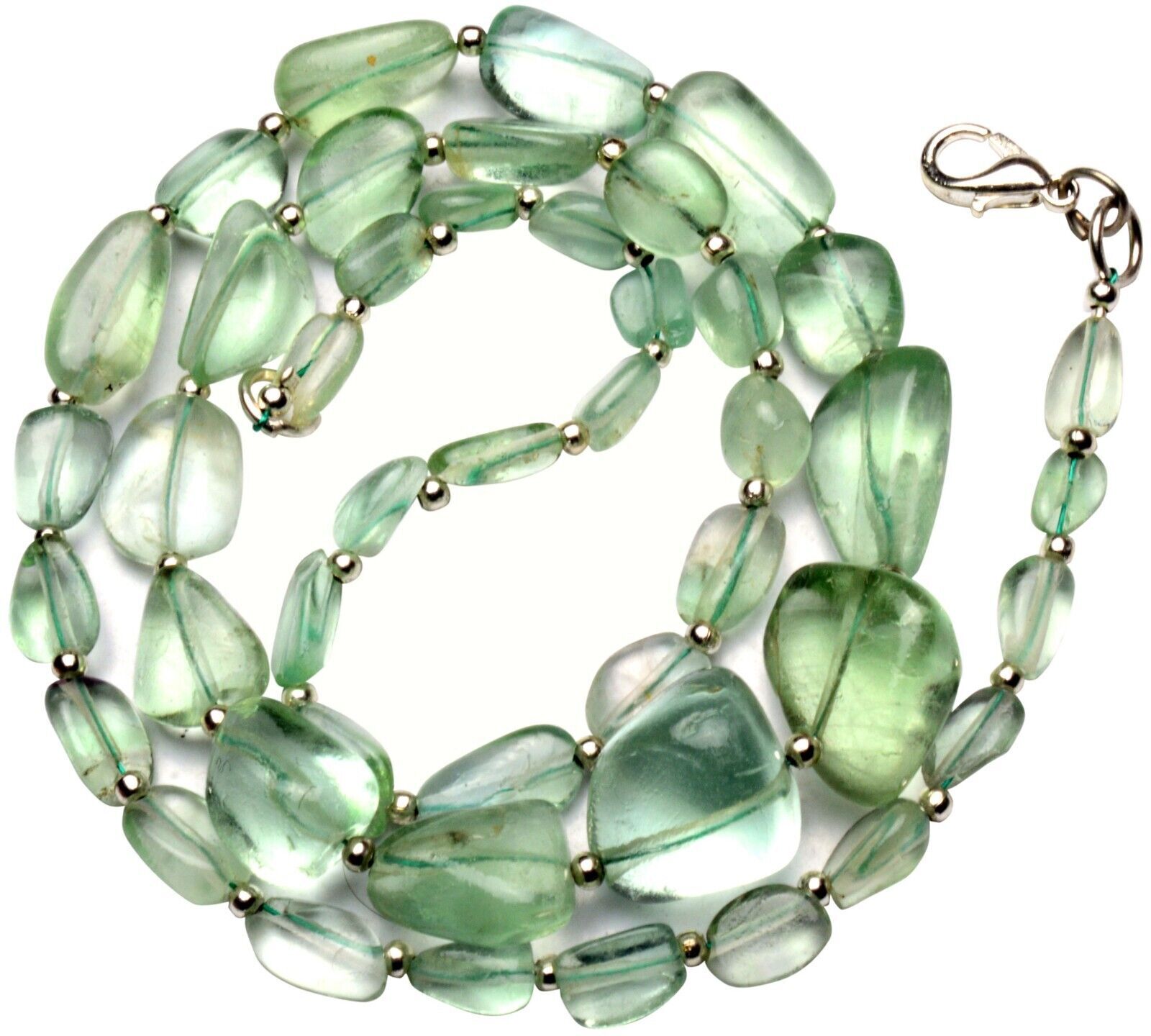 Emerald Green Fluorite Gem Beads 19″ Necklace 7 to 13 mm Size Beads