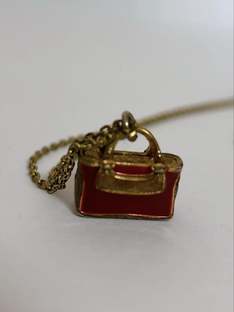 CELINE Necklace Handbag Motif Pendant Enamel Red Gold Length: 20.5 in.Vintage