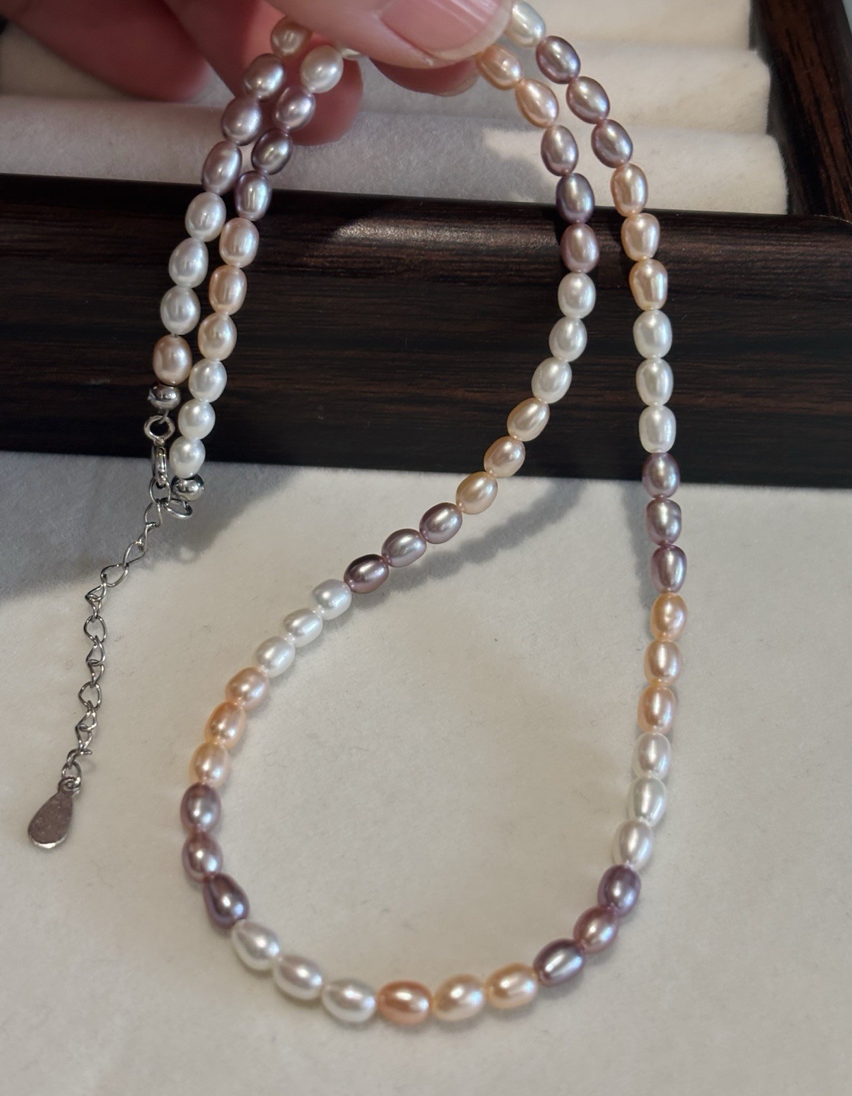 Multicolour Cultured Freshwater Rice Pearl Necklace | Cream Peach Lavender | #6
