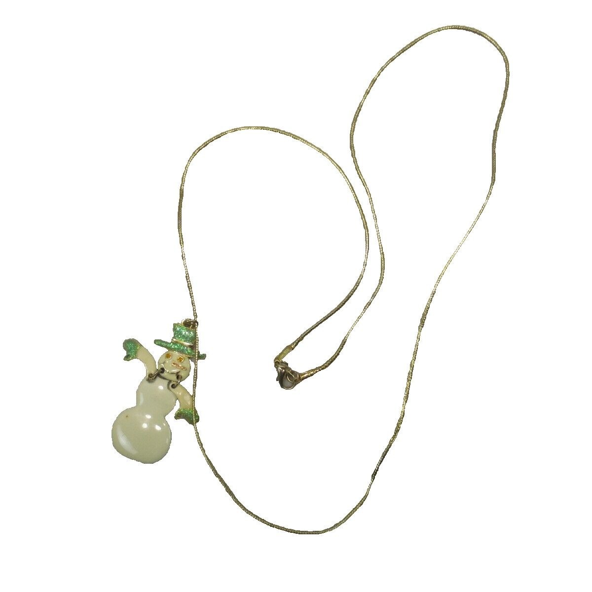 VTG Enamel Alloy Christmas Novelty Snowman Pendant Jewelry Thread Necklace
