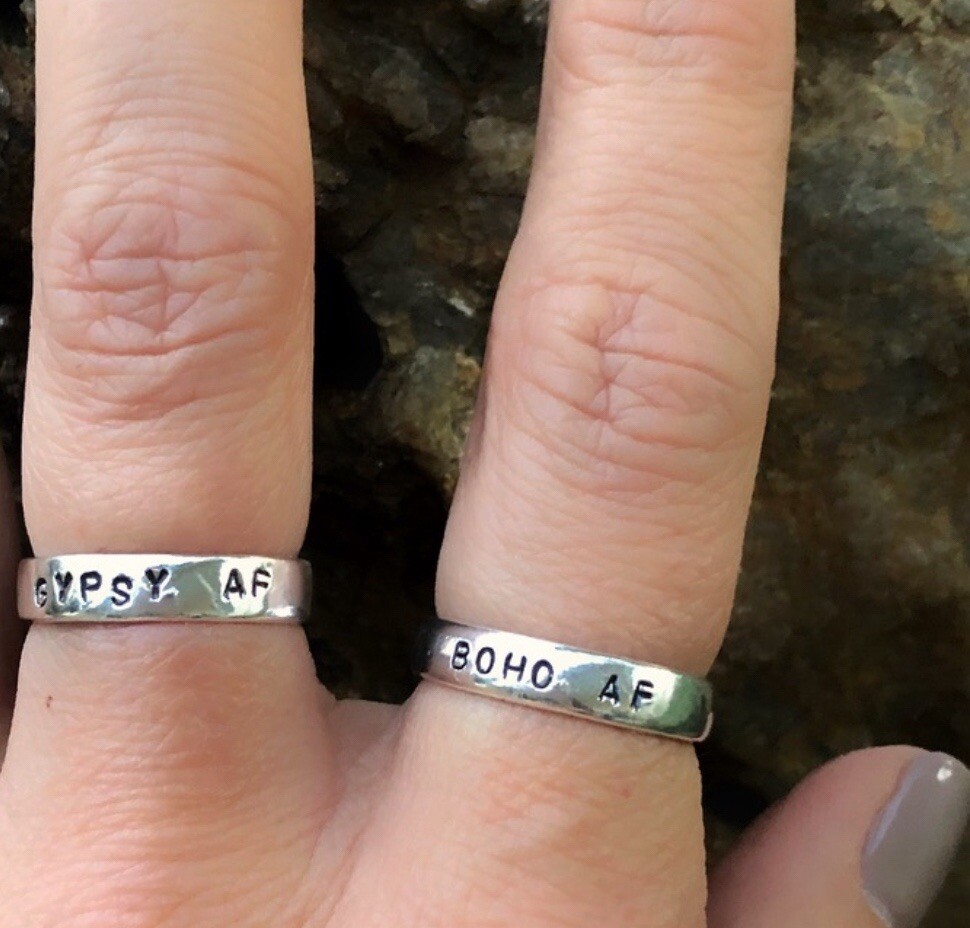 GYPSY AF Ring Adult Size 6 Sterling Silver Engraved Band Hand Stamped Quote NEW