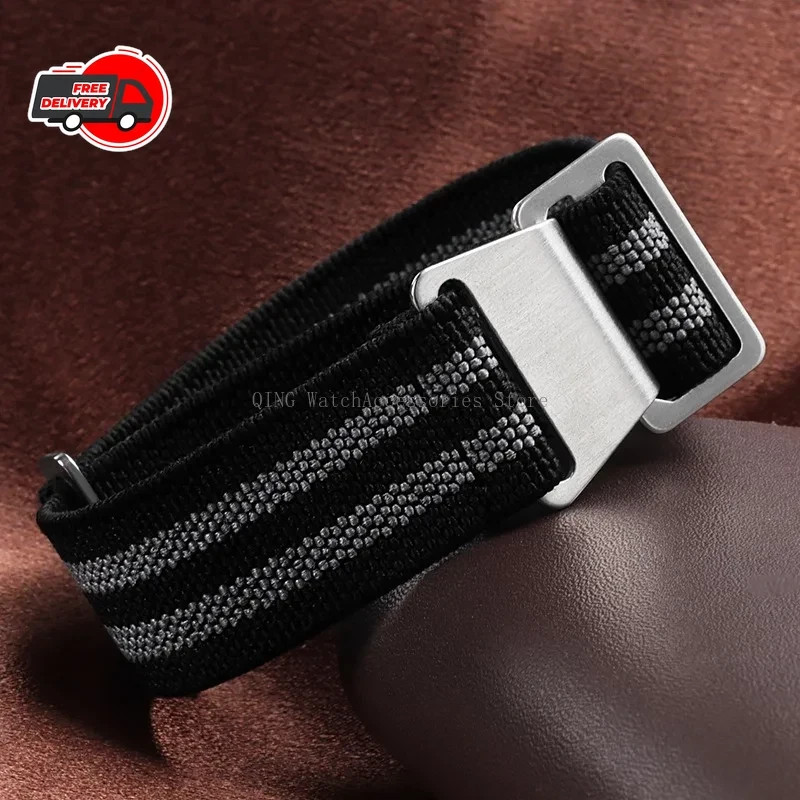 18/20/22mm Elastic Nylon Watch Band French Military Style Sport Strap Men Women
