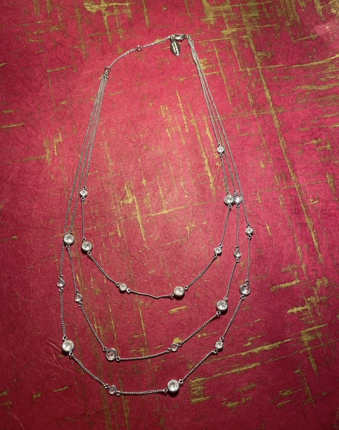 Ann Taylor Factory Silver Multi-Strand Crystal Station Necklace