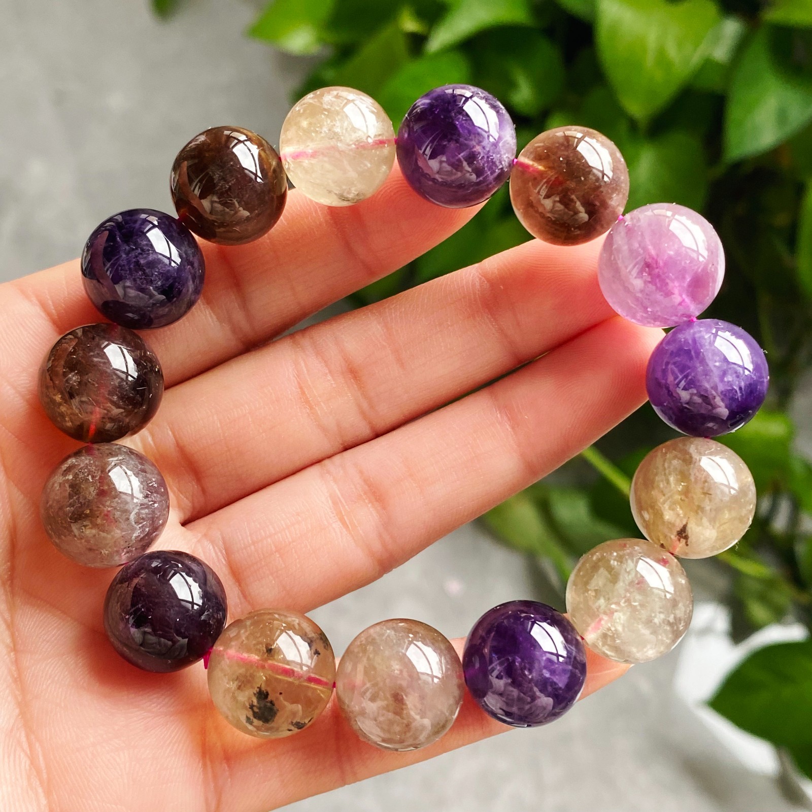 13.8-14.7mm Natural Auralite 23 Crystal Quartz Beads Bracelet 2552