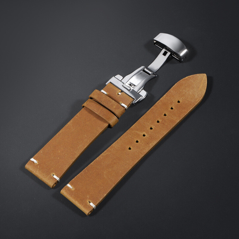 High Quality Genuine Leather Watch Strap Butterfly Buckle Band 18/20/22/24mm
