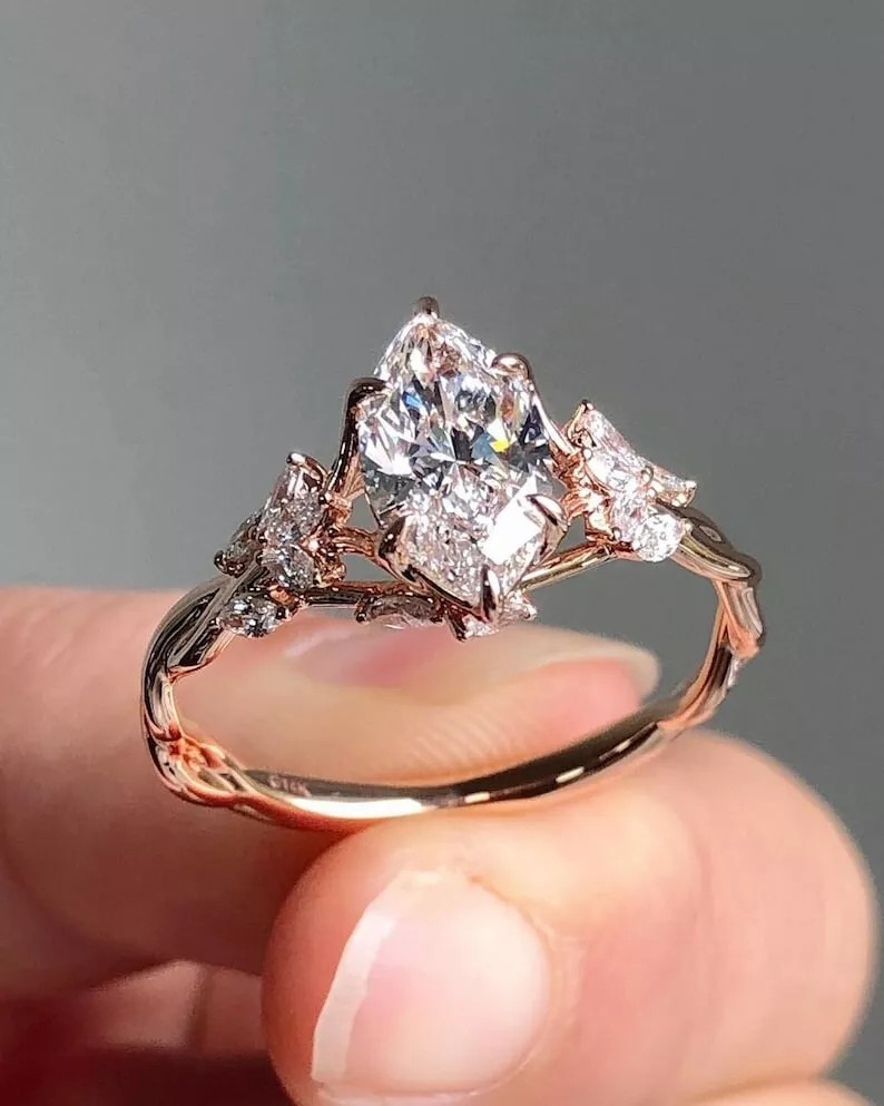 2.0CTW Marquise Cut Moissanite Nature Inspire Engagement Ring in 14K Rose Gold