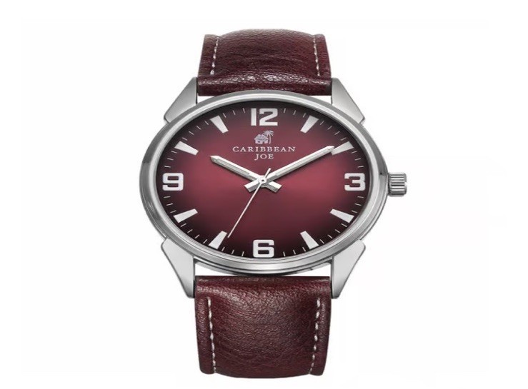 Mens Caribbean Joe Silver-Tone Burgundy Dial Watch – CJ7158SL