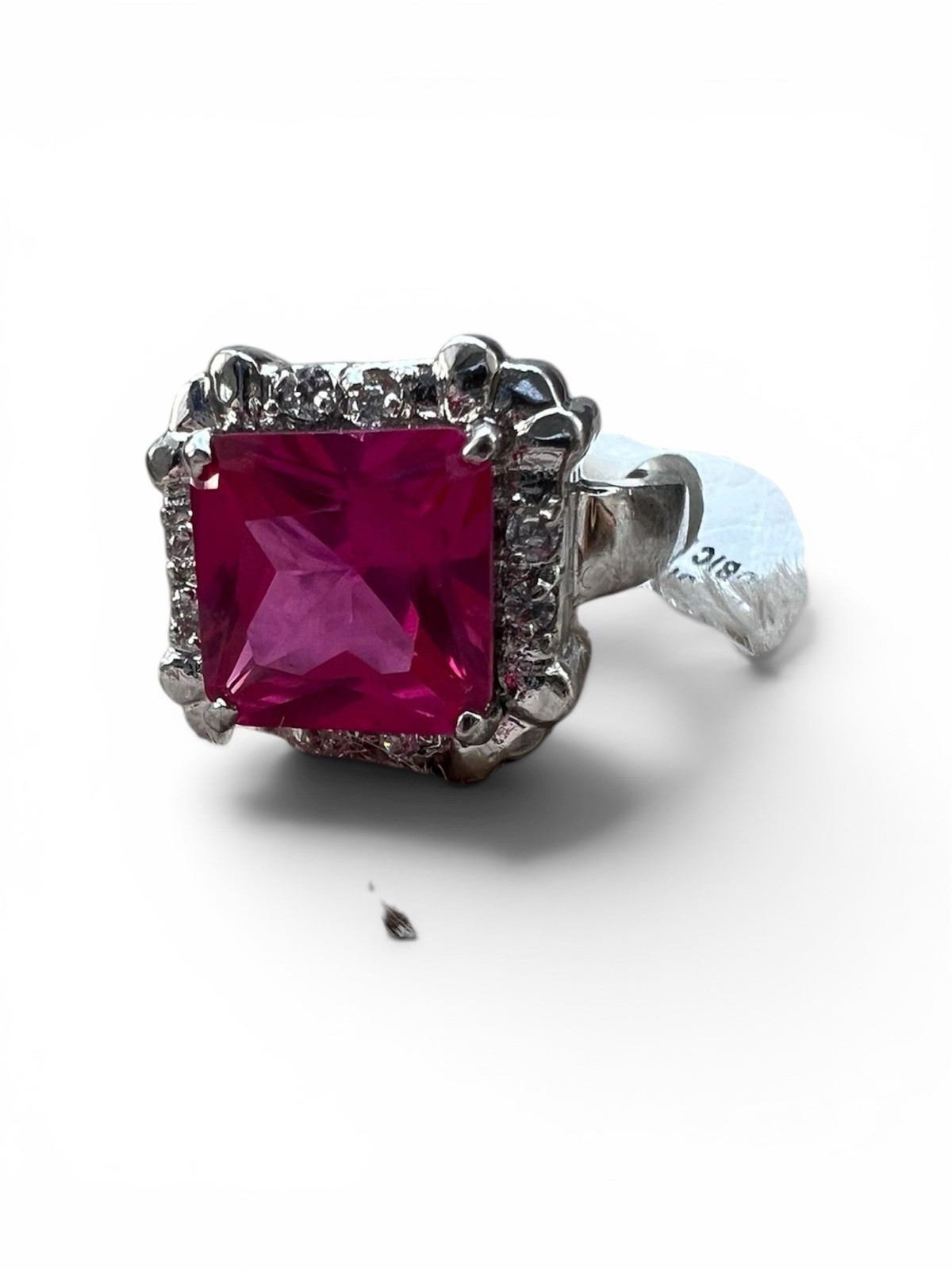 Vintage Rhodium Plated Pink Sapphire Ring, Size 8
