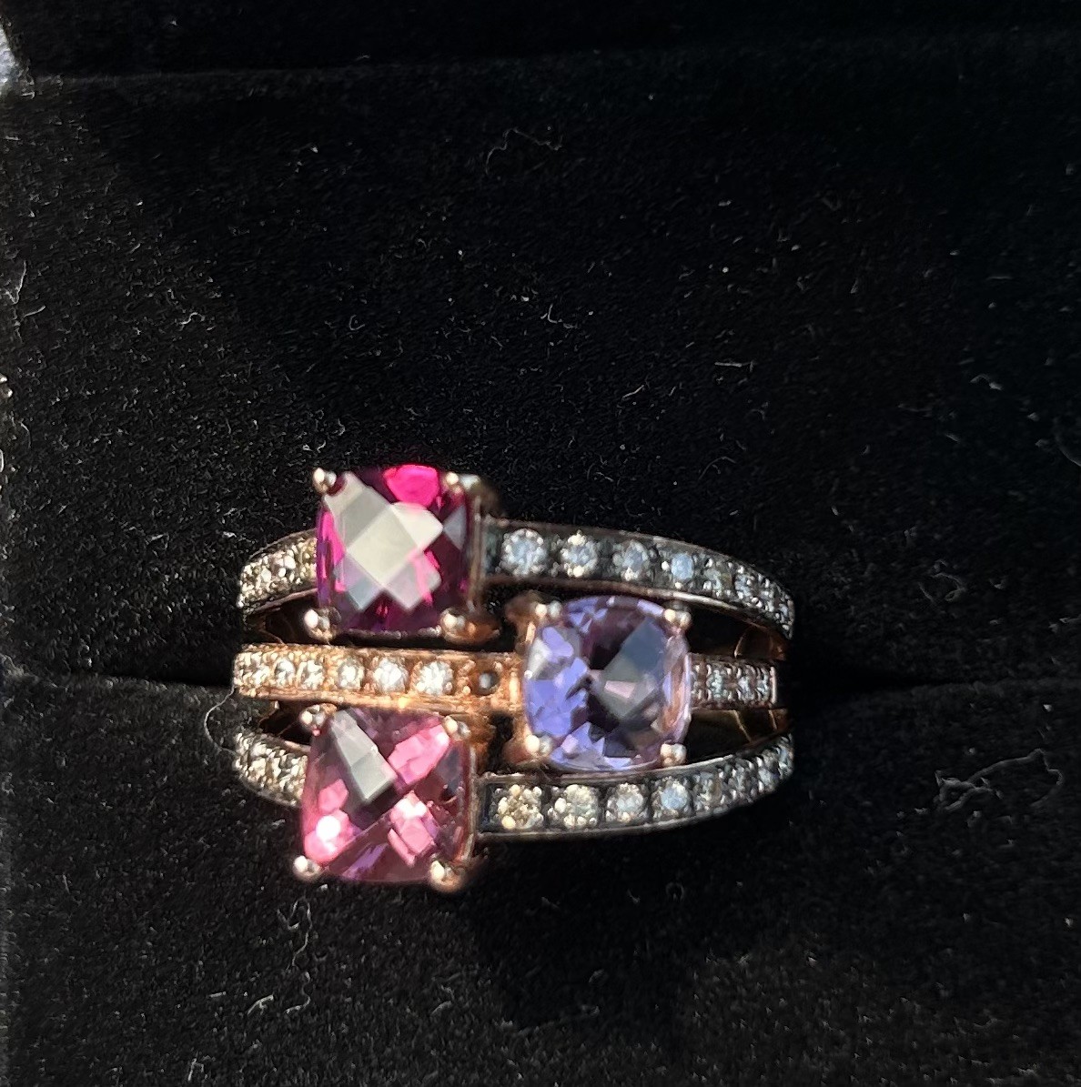 Levian 14K Rose Gold Tourmaline, Rhodolite, Amethyst White & Chocolate Diam Rin