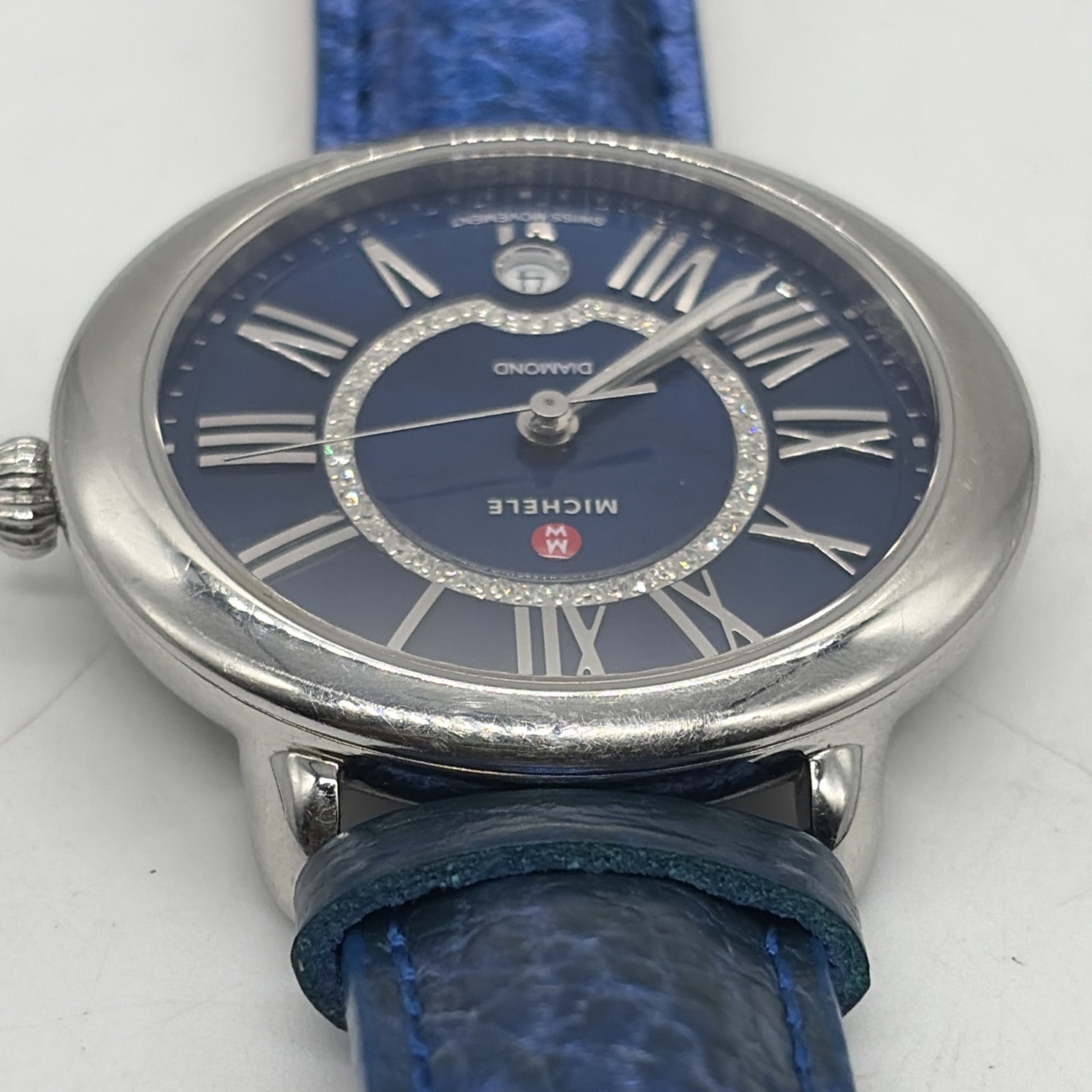 Michele Serein Diamond Watch Ocean blue Dial Genuine Leather Band MW21B00A0964