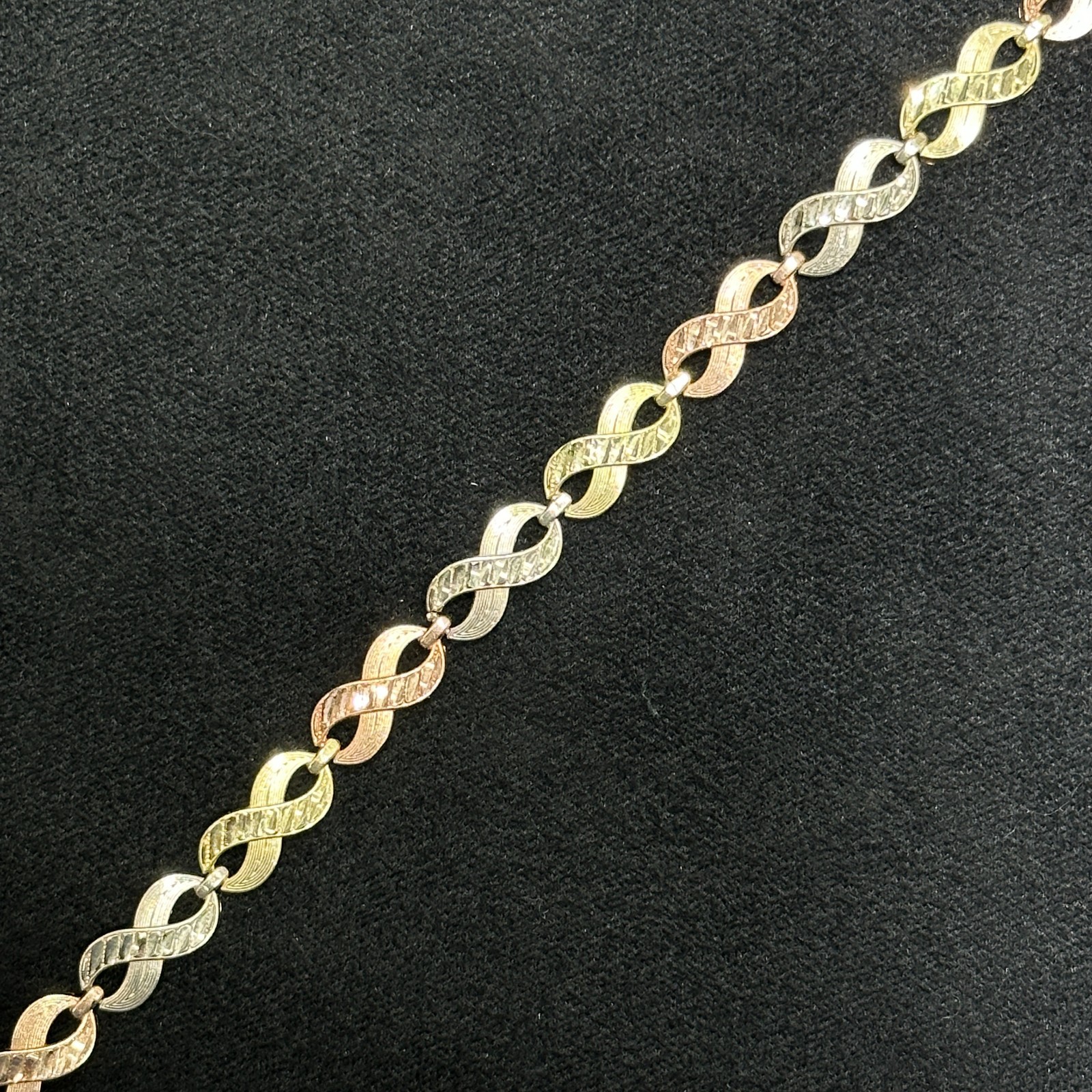 10k Infinity Bracelet for Ladies Woman 3 Tone Rose White Yellow Gold