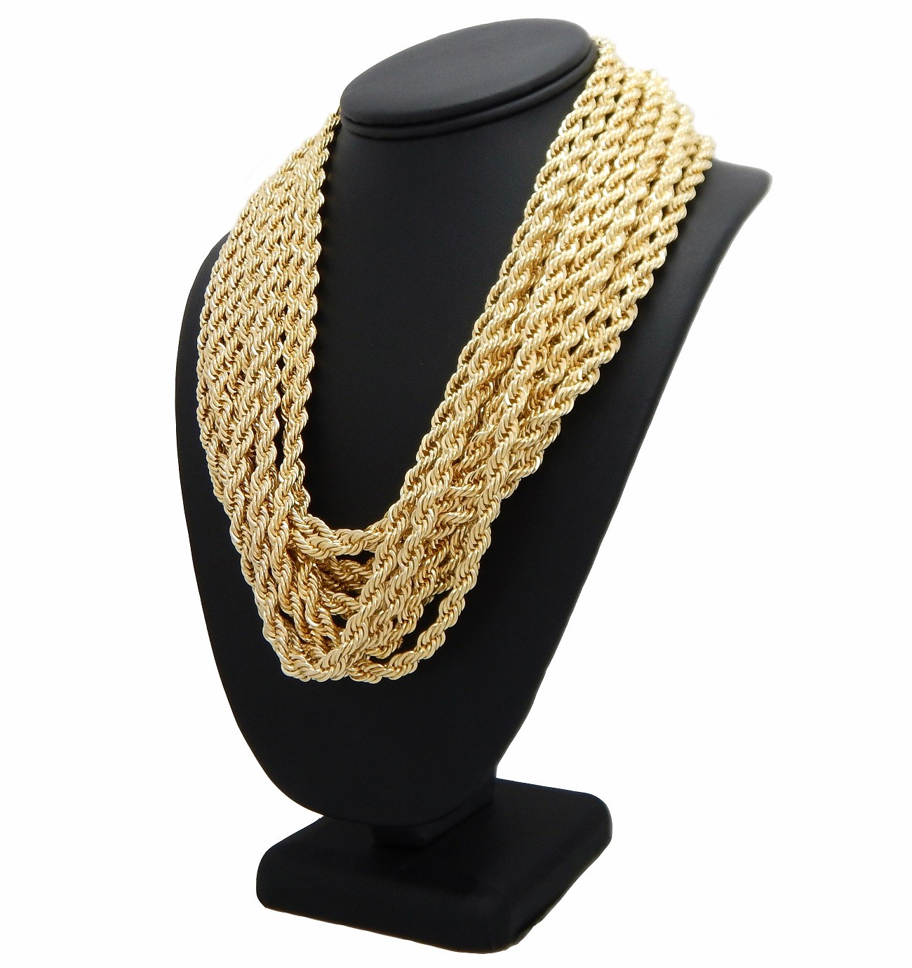 12 Piece Rope Chain Necklace 6mm 20″ 22″ 24″ 26″ 30″ 14k Gold Finish Wholesale