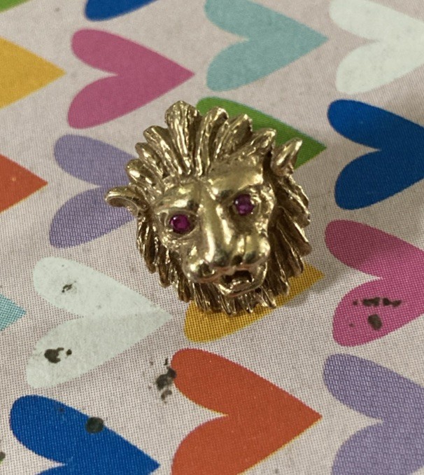 B.A. Ballou & Co Lion Head Ruby Eyes Pin 14K