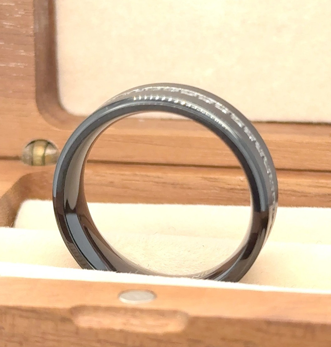 8mm Black Titanium Band CZ Inlay Polished Edge Ring Anniversary Gift Unisex Band