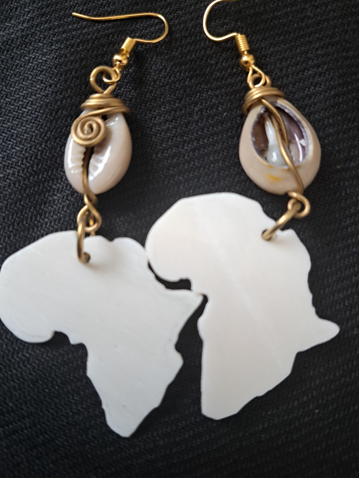 5″ Handcrafted African Bone Dangling Earrings With Bronze Spiral From Kenya