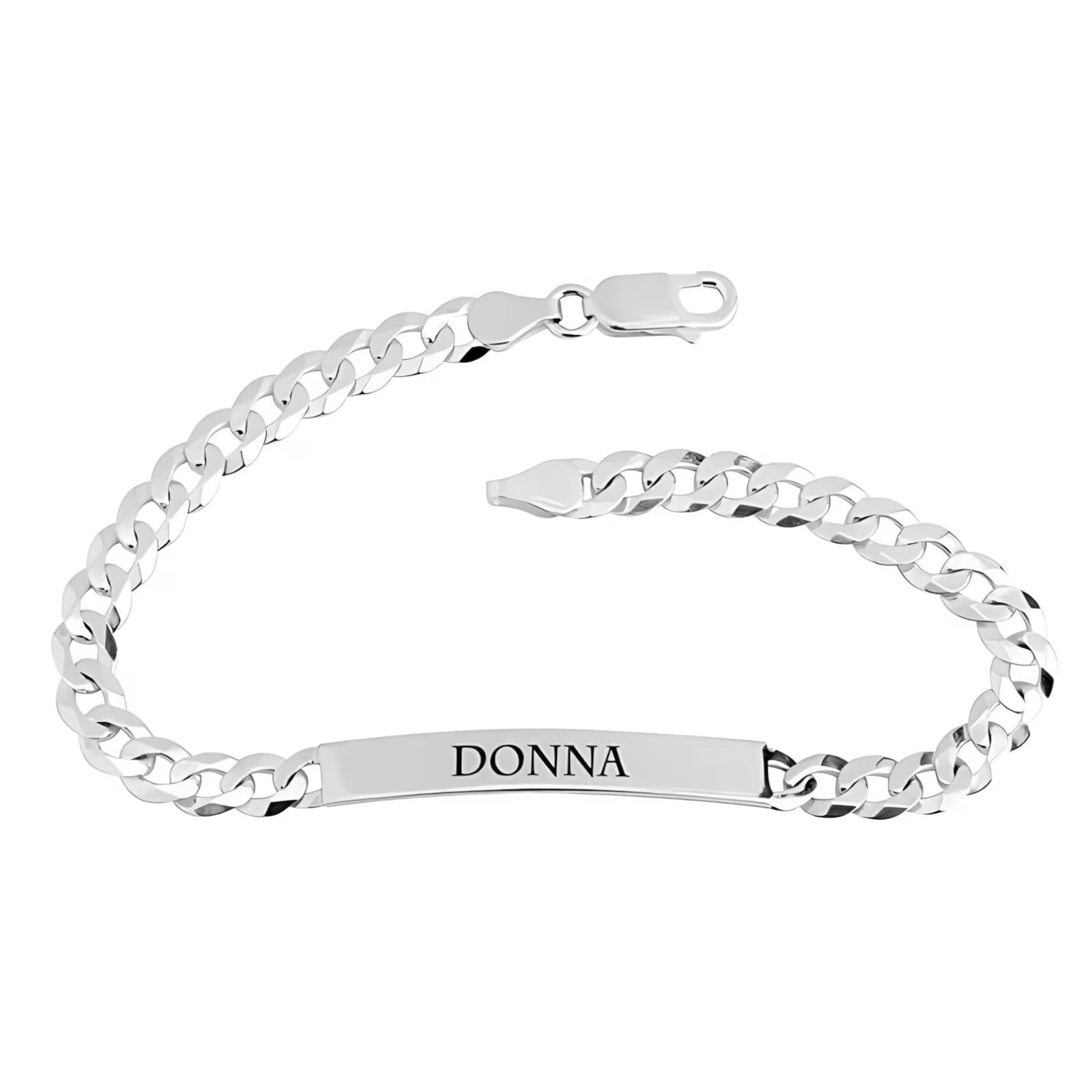 925 Sterling Silver Cuban Link ID Bracelet Personalized Engraved Name Bar Gift