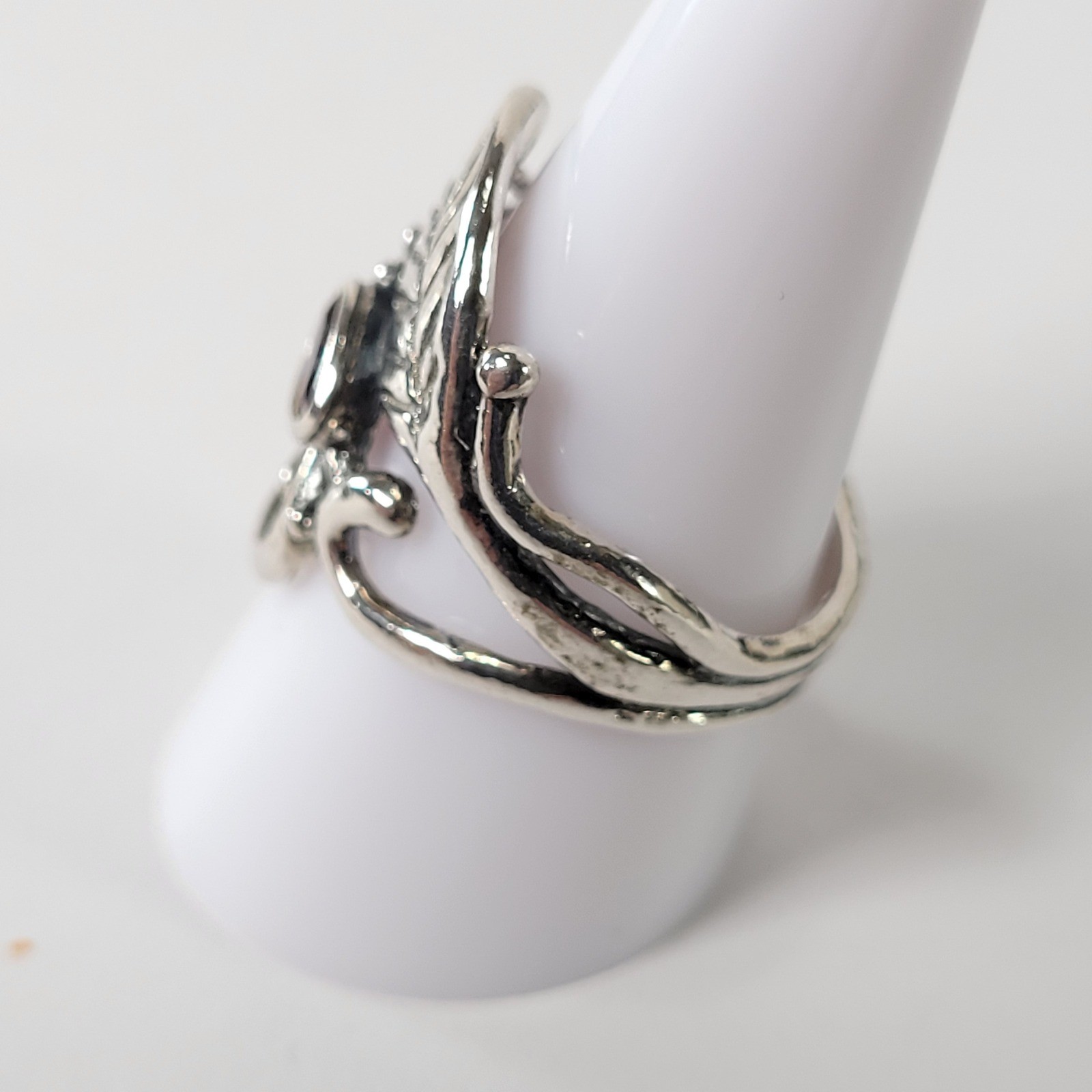 Vintage Sterling Silver Amethyst Ring Leaf Design Sz 9.75 Boho Jewelry PZ Israel