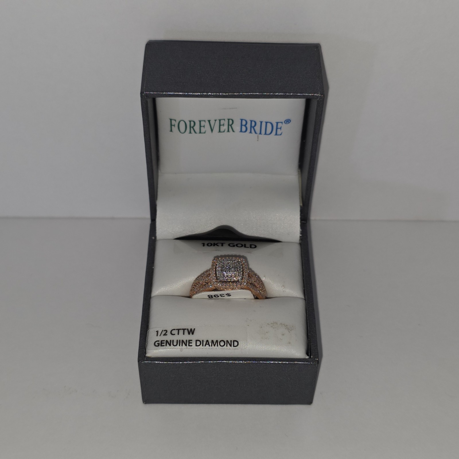 Forever Bride 10K Rose Gold 1/2 CTTW Diamond Cushion Bridal Ring, Women, Adults