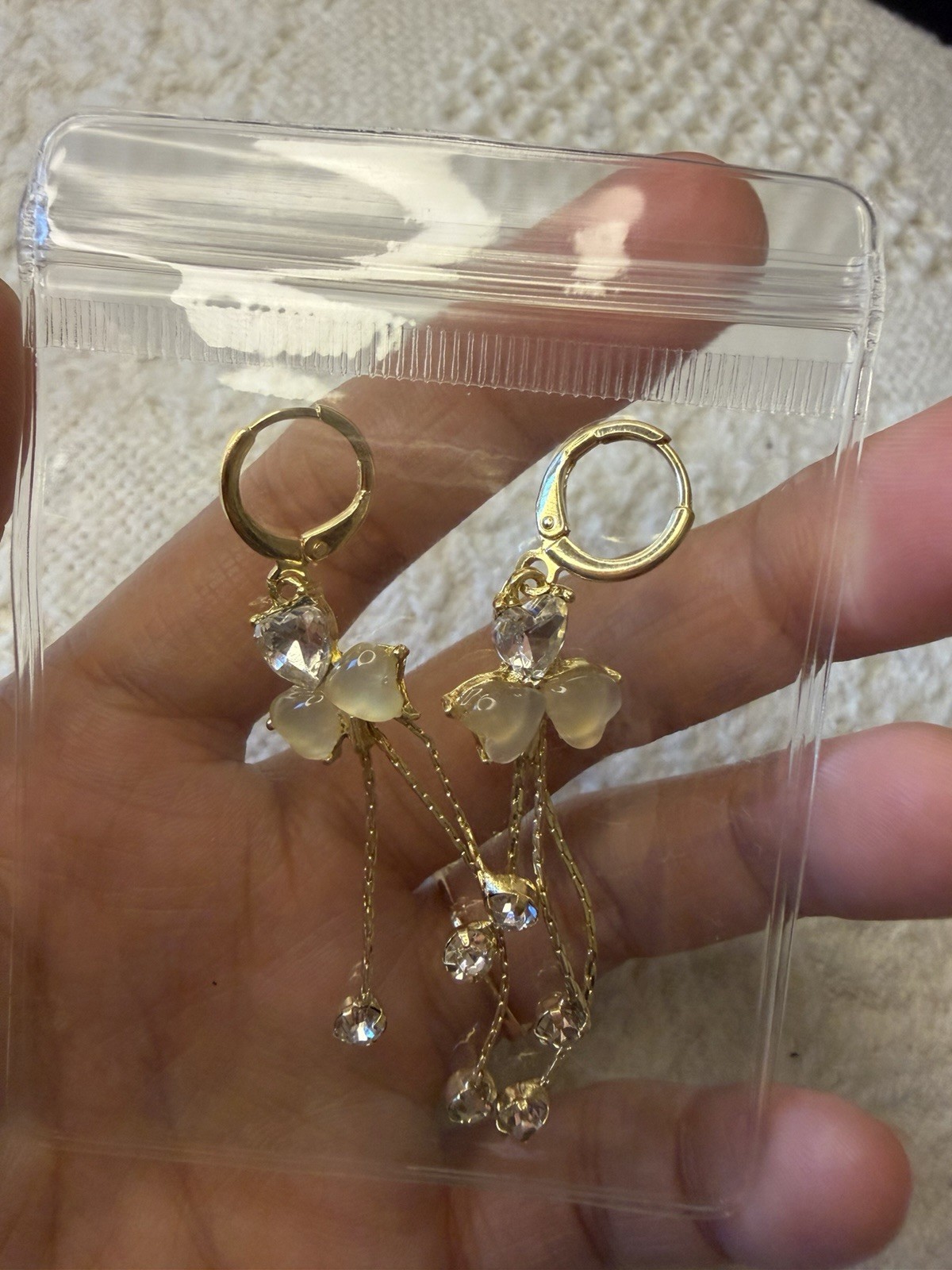 Gold-Tone Butterfly Clear Crystal Heart Dangle/Drop Hoop Earrings, Latch Back