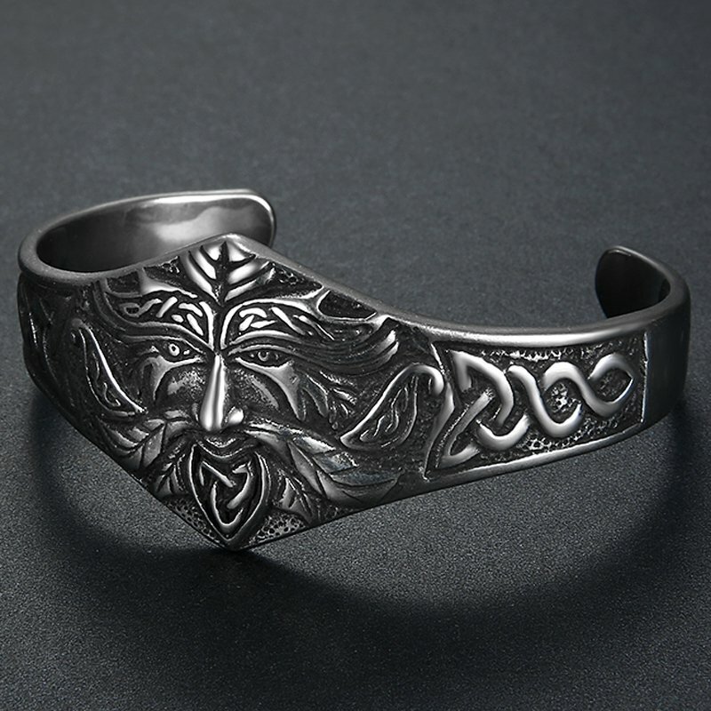 MENDEL 7 Inch Mens Stainless Steel Ancient Norse Viking Cuff Bracelet Bangle Men