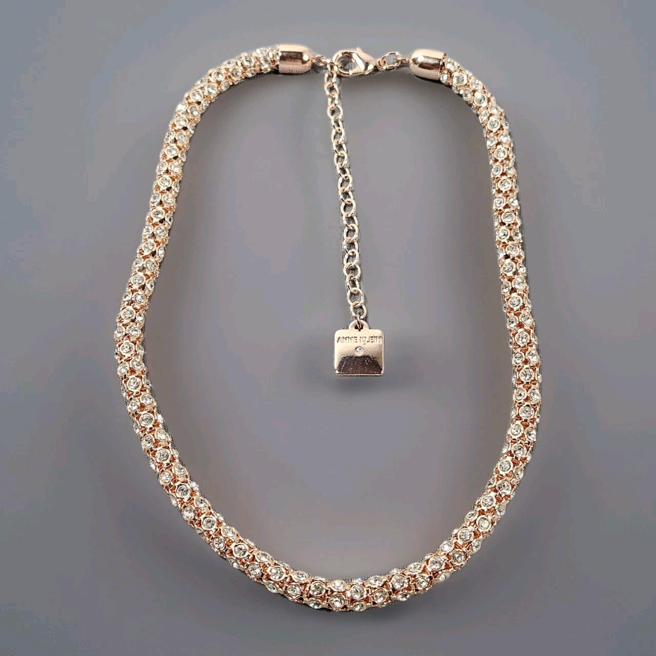 Anne Klein Rhinestone Studded Rope Rose Gold Tone Necklace 16″ + 3″ Extender