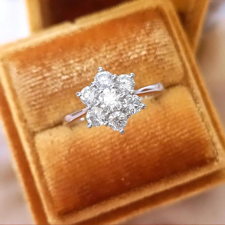 0.80 Ct Round Cut Lab Grown Diamond Flower Shape Ring Solid 925 Sterling Silver