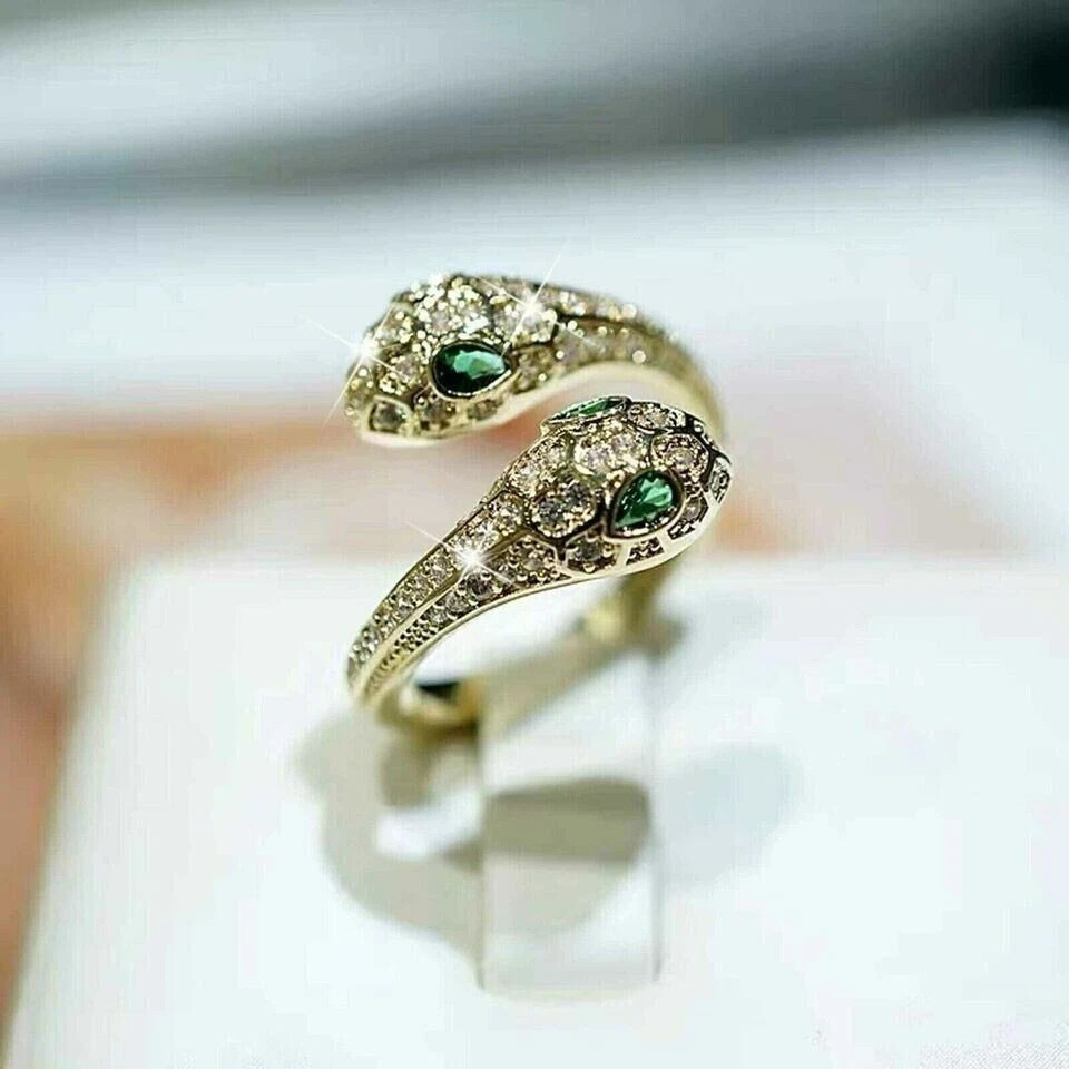 2ct Pear Cut Simulated Emerald Stunning Snake Bypass Ring 14k Yellow Gold Plated