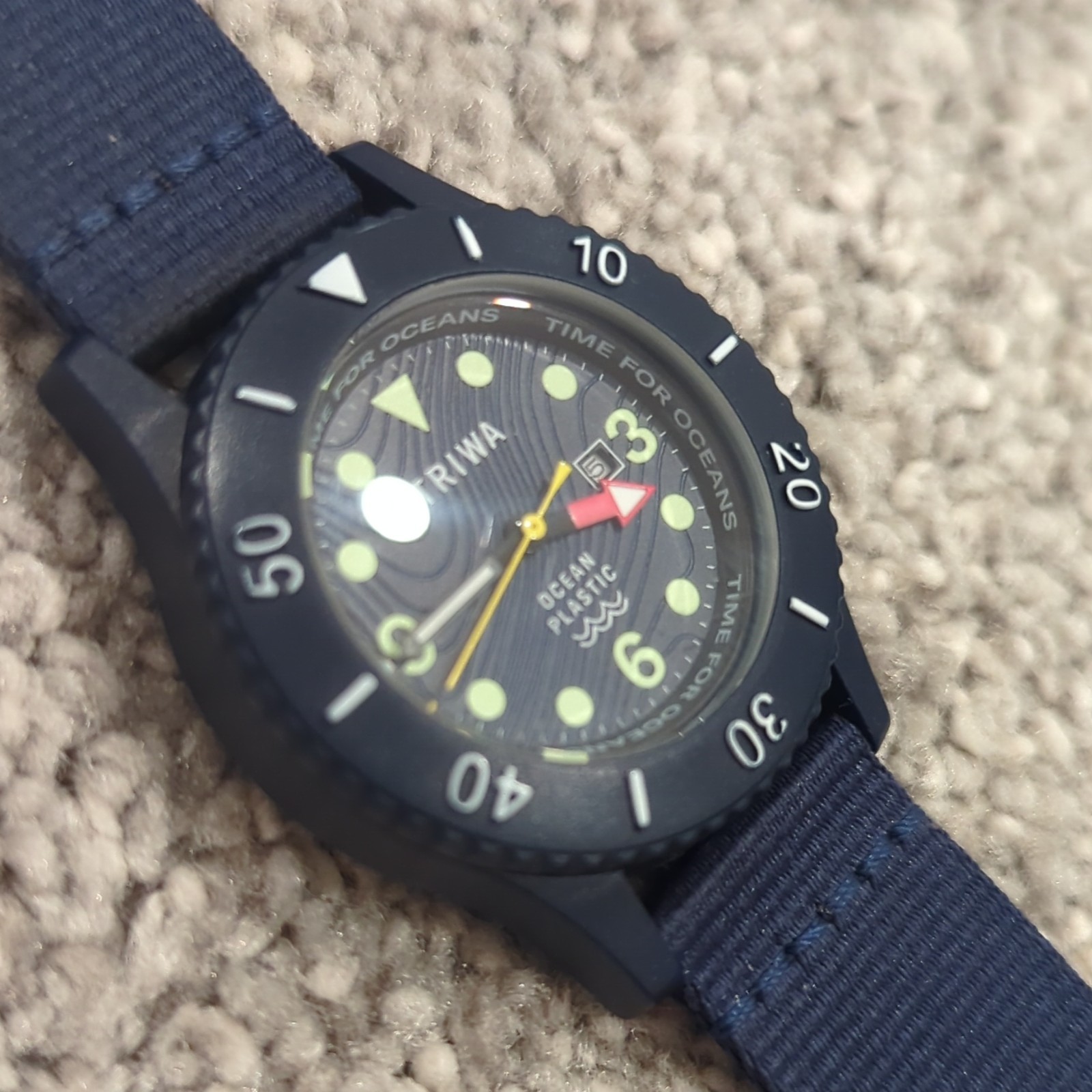 TRIWA Time for Oceans Blue Dial Date Quartz Watch Blue NATO Nylon Strap