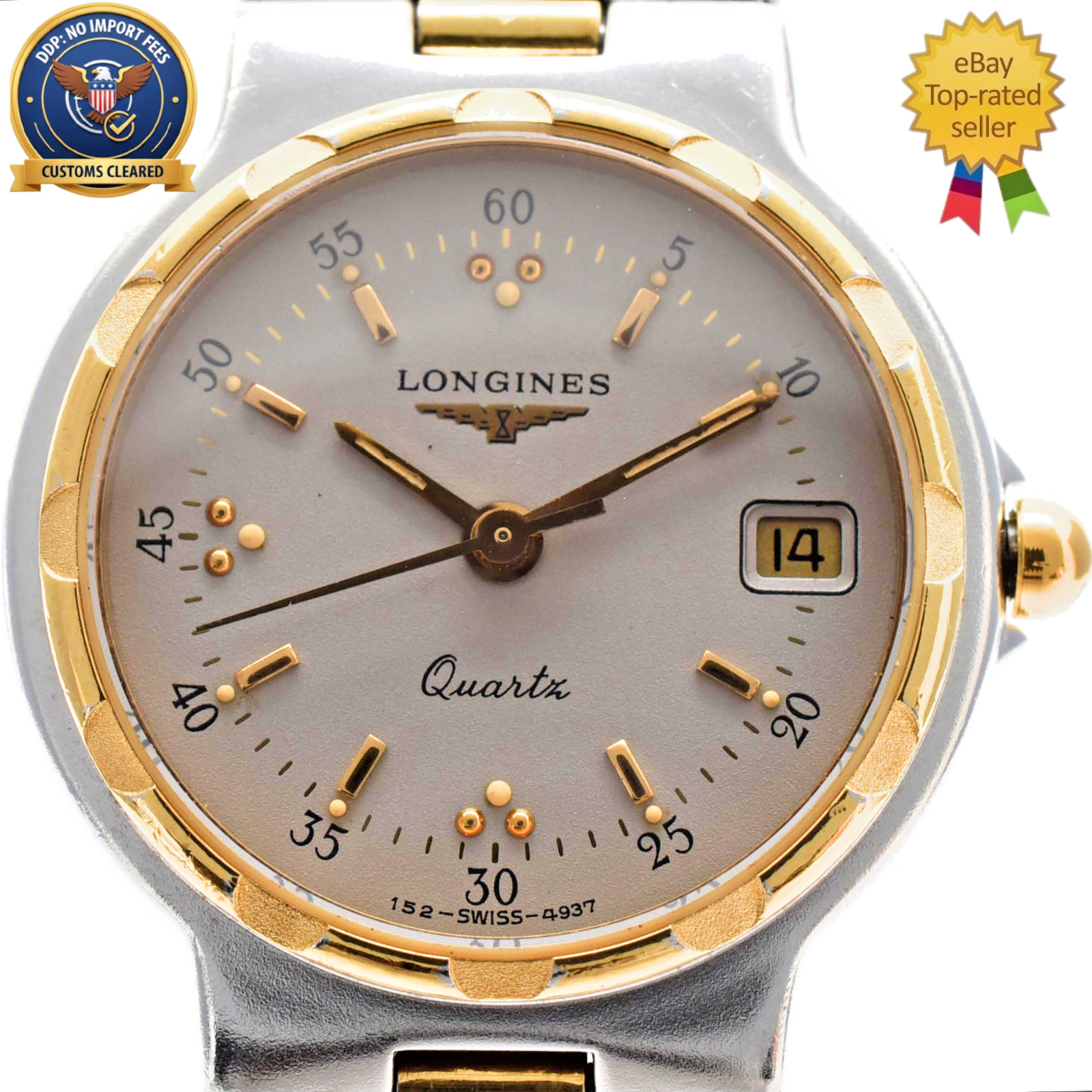 [Exc+5] LONGINES Conquest L152.2 23mm Gray Dial Date Vintage Quartz Womens Watch