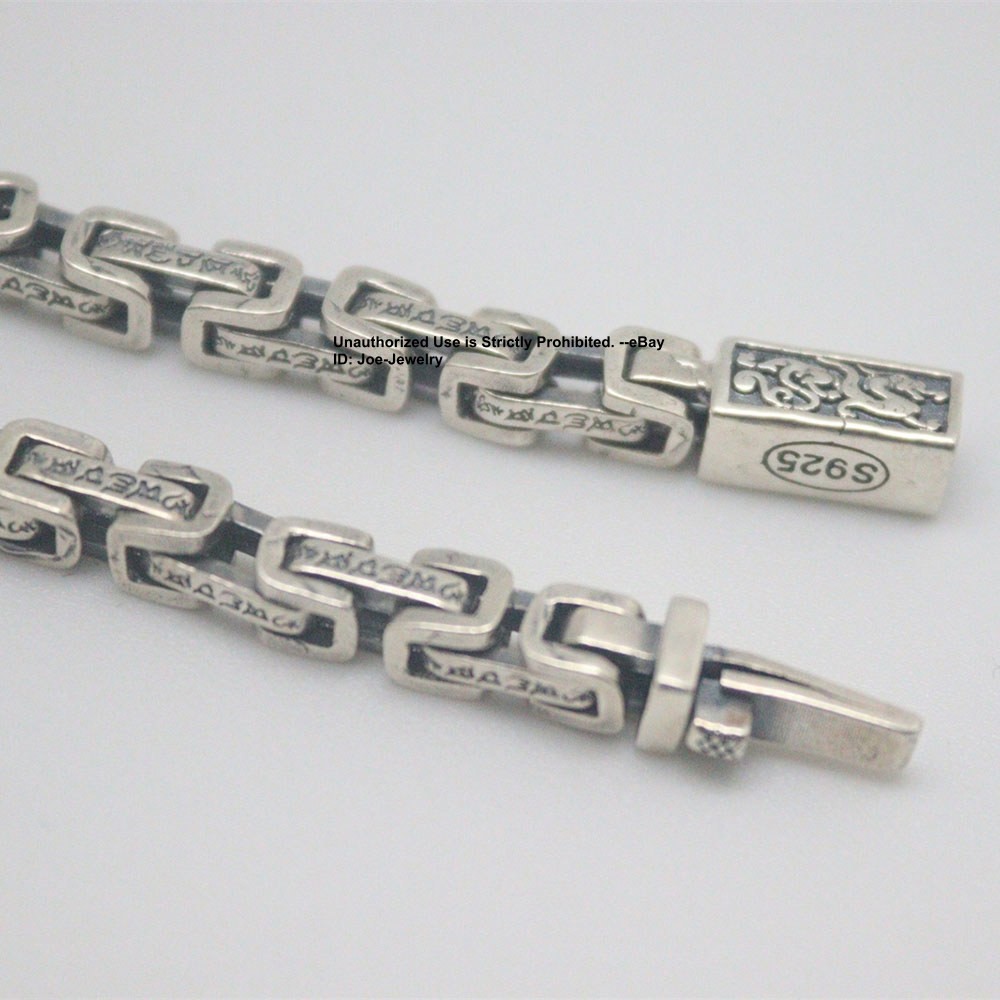 Real 925 Sterling Silver Men’s Bracelet Sutra Link Chain Dragon Clasp 8.26inch